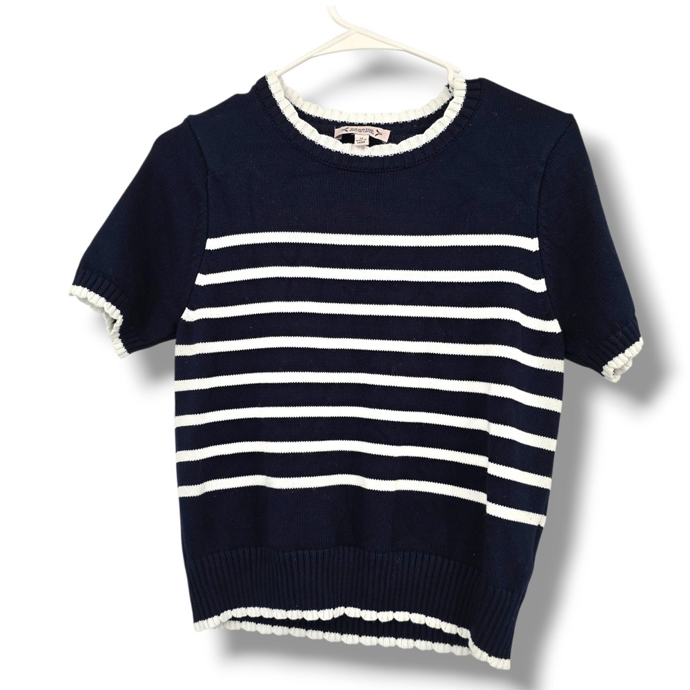 Navy & White Striped Short-Sleeve Sweater